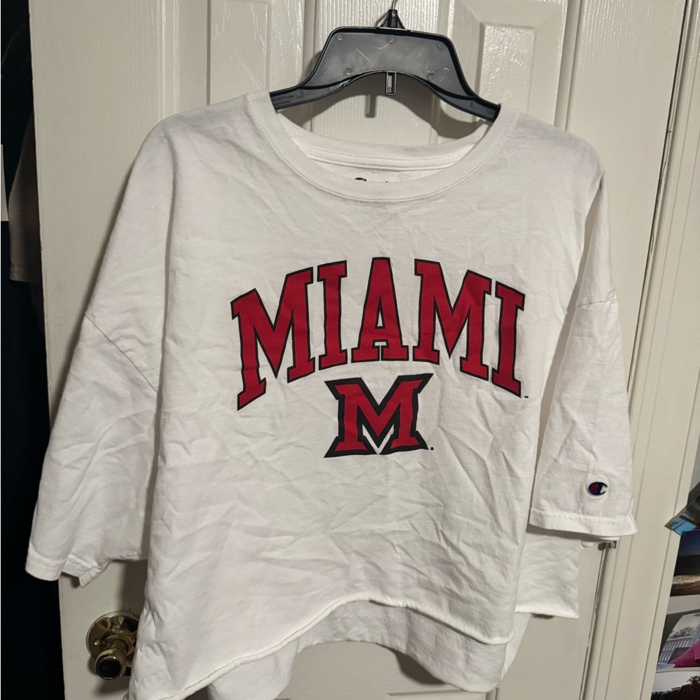 Champion White Red 3/4 Sleeve Boxy Sweatshirt